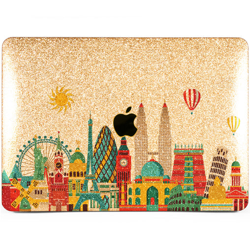 Lex Altern MacBook Glitter Case Around World Print
