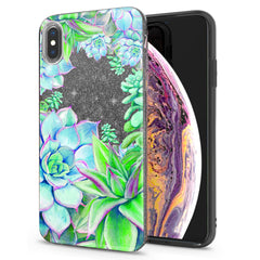 Lex Altern iPhone Glitter Case Blue Succulent