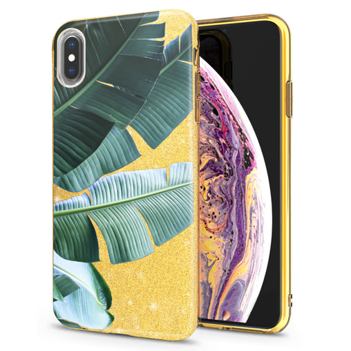 Lex Altern iPhone Glitter Case Green Tropical Leaves