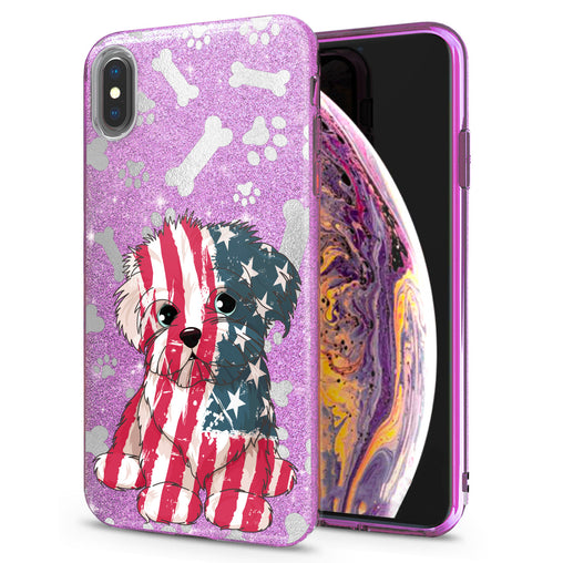 Lex Altern iPhone Glitter Case USA Flag Puppy