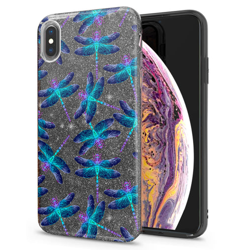 Lex Altern iPhone Glitter Case Blue Dragonflies