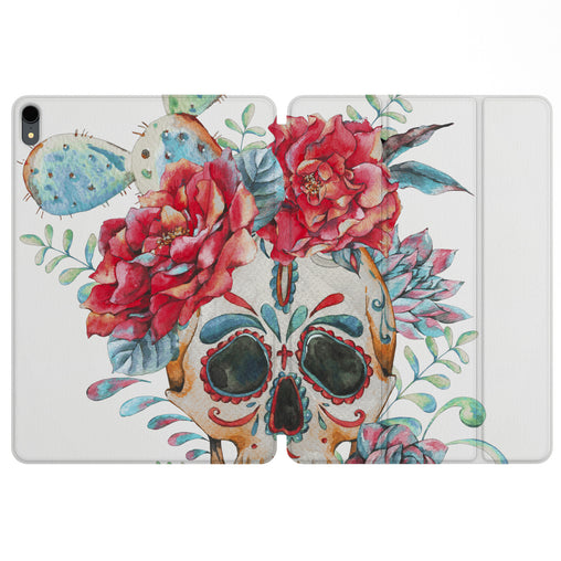 Lex Altern Magnetic iPad Case Colorful Floral Skull for your Apple tablet.