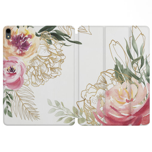 Lex Altern Magnetic iPad Case Peonies Watercolor for your Apple tablet.