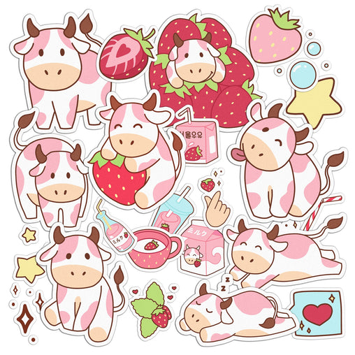 Lex Altern 24 PCS Sticker Pack for Laptop Strawberry Cow