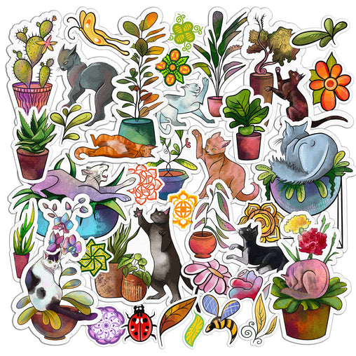 Lex Altern 32 PCS Sticker Pack for Laptop Cats and Plants