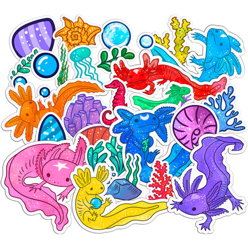 Lex Altern 28 PCS Sticker Pack for Laptop Colorful Axolotl