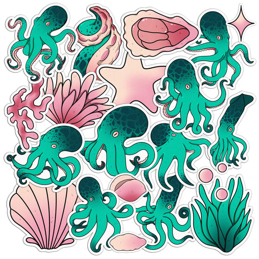 Lex Altern 20 PCS Sticker Pack for Laptop Emerald Octopus
