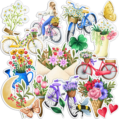 Lex Altern 20 PCS Sticker Pack for Laptop Blooming Bikes