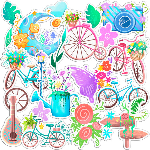 Lex Altern 21 PCS Sticker Pack for Laptop Blooming Bikes